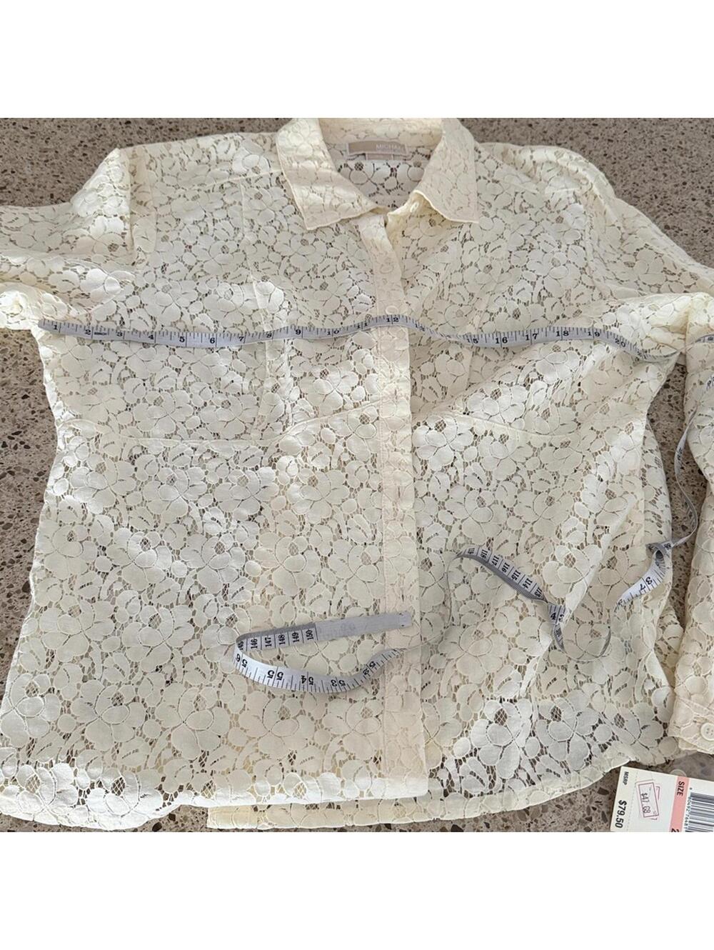 Michael Kors Lace Sheer Button-Down Shirt Blouse Long Sleeves Size 2X - Picture 5 of 5